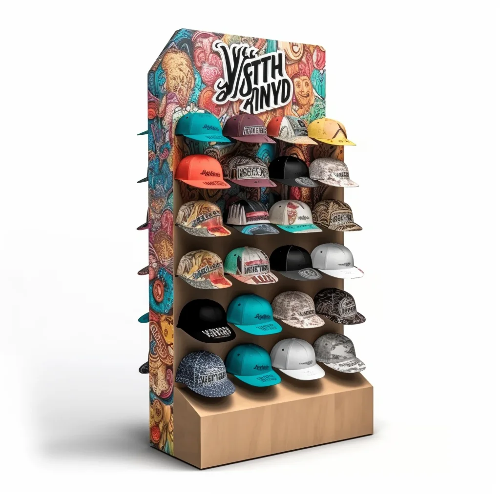 Custom Cardboard Cap Baseball Floor Pop Display Stand Cardboard Hat Display Rack Units Cardboard T-shirt Clothing Display