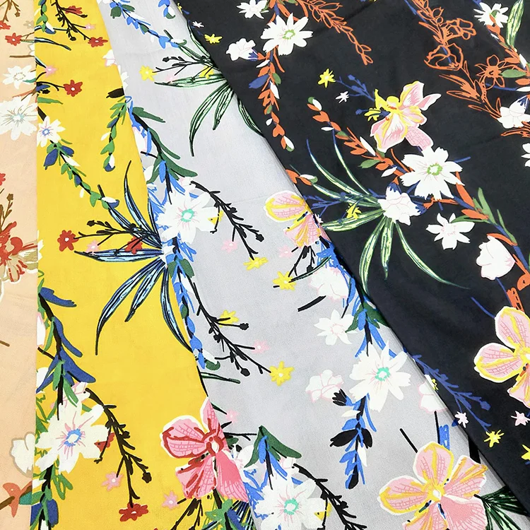 В наличии разблокированная ткань из поплина из искусственного шелка с цветочным принтом Challis Spun, ткань из 100% вискозы с принтом для платьев