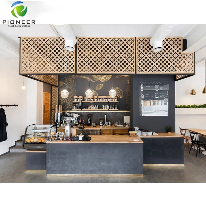 Pioneer Commercial Coffee Kiosk with Led Lights Coffee Shop Furniture with Food Kiosk