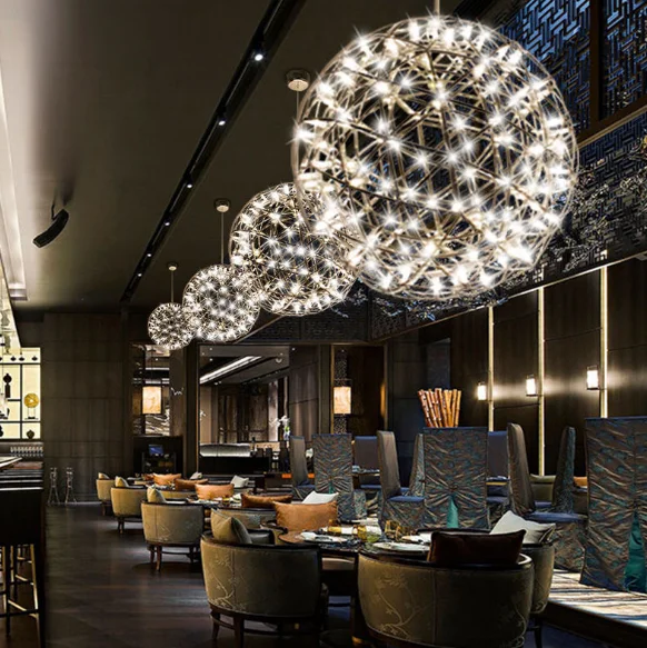 Chrome Sparkle Ceiling Lights Chandeliers Firework Mall Hotel Lobby Spark Ball Globe Chandelier Pendant Lamp Stair Pendant Light