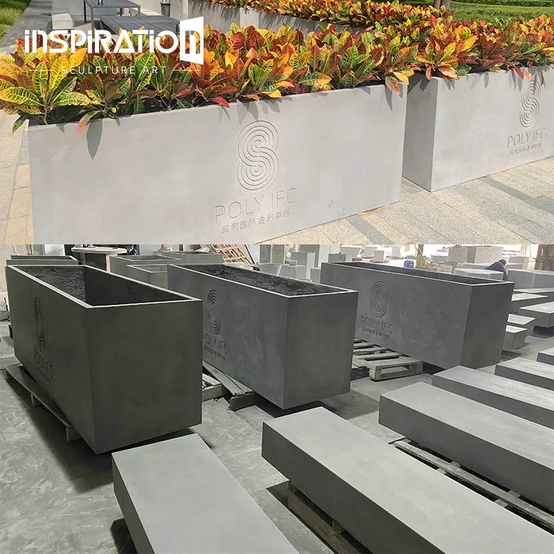 15 Year GFRC Planters Manufacturer Customized Concrete Trough Commercial GRC Planter Box