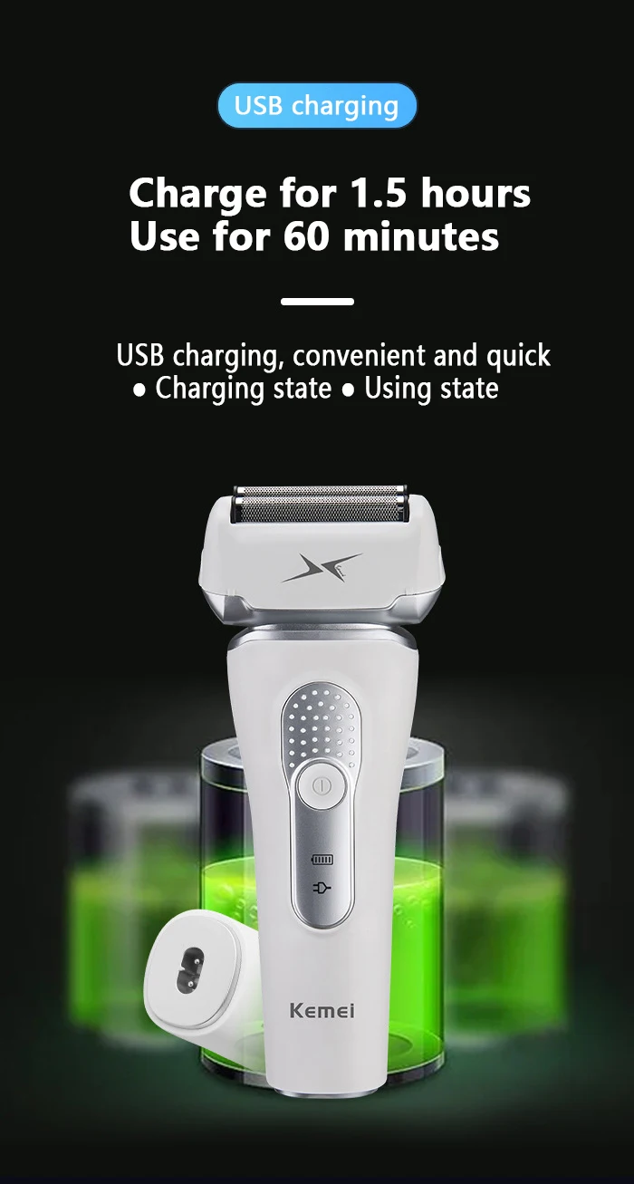Kemei Electric Shaver Waterproof Men's Shaver Rechargeable Electric Razor Beard Trimmer Shaving Machine