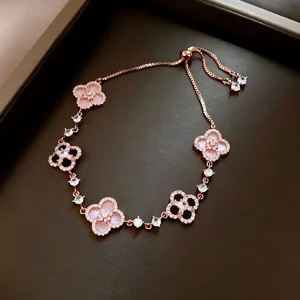 Diamond 4 Leaf Flower Link Bracelet Trendy Alloy Resin Tennis Bracelet with Fancy Chain Fashion Chain & Link Bracelets