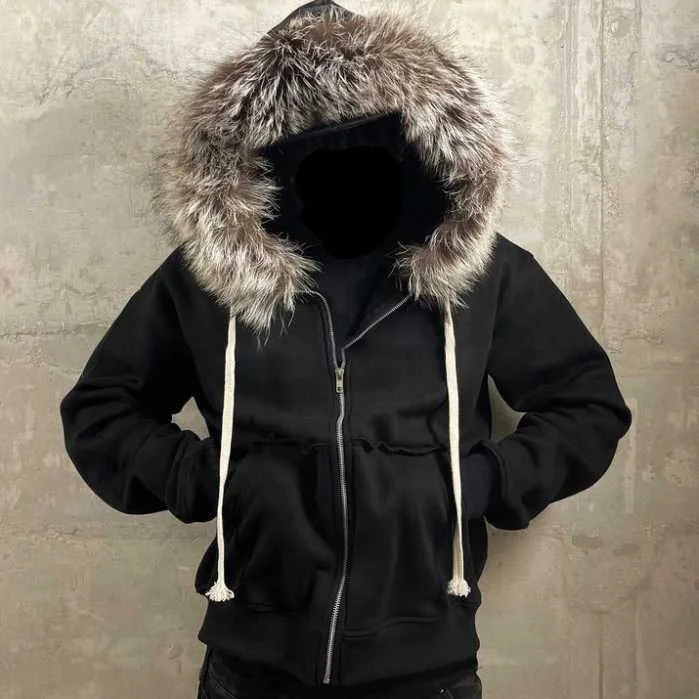 Custom Essentials Streetwear 400GSM Heavy Weight Oversized Cotton French Terry Plain Zipup Detachable Faux Fur Hoodies for Men