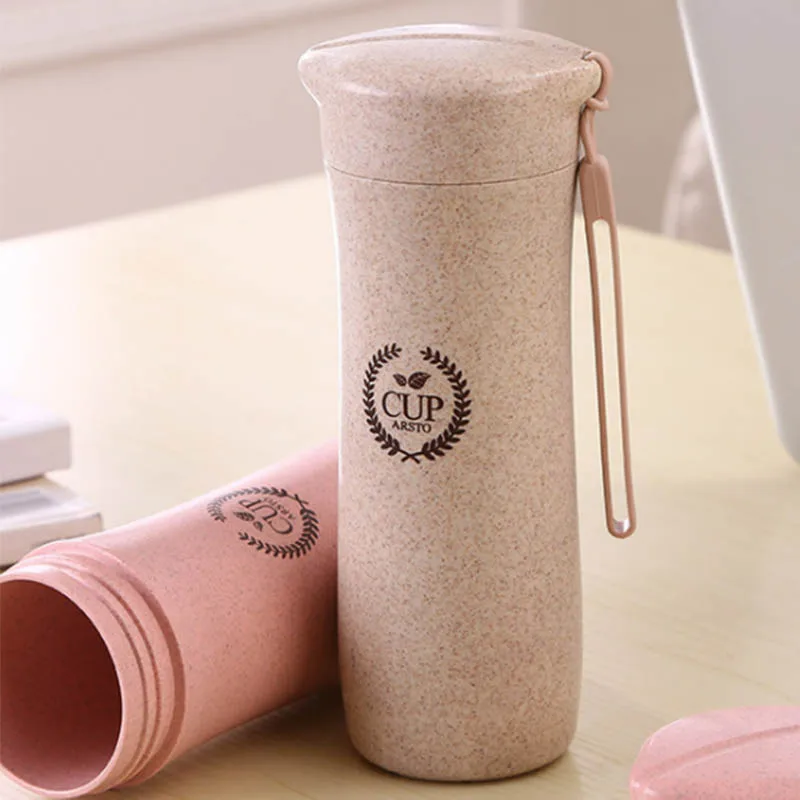 1PC Simple Wheat Straw Cup with Lid Cup Student Portable Tote