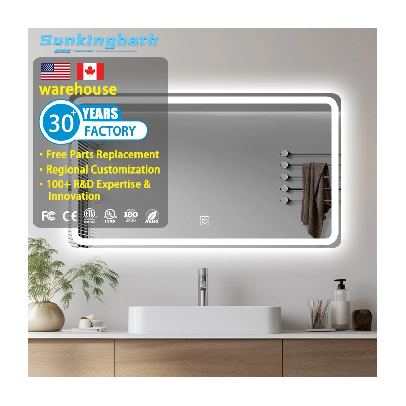 Warranty 2 Years 5mm Electronic Led Dimmable Touch  Tactile Miroir Bath Mirror Shower Fogless Mirror for Shaving