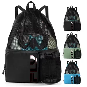 Unisex Sport Gear Wet Beach Gym Bag Cross-Border Explosion Waterproof Fashion Soft Nylon Polyester Mesh Drawstring Backpack