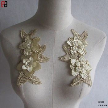 Wholesale 3D Chiffon Flowers Polyester Rhinestone Appliques For Garment Headwear Hairband