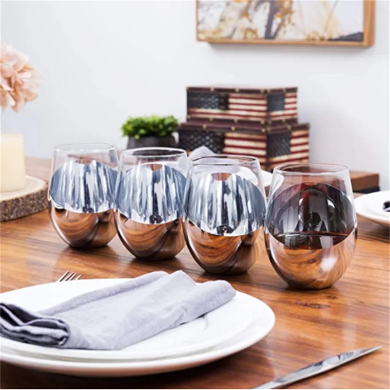 Modern Copper Stemless Soda-lime Wine Glasses, Set of 6
