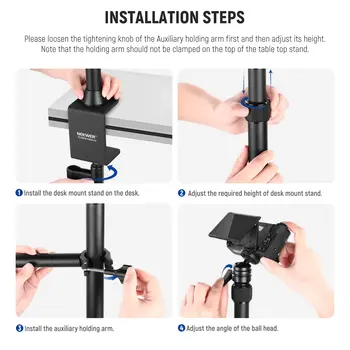 NEEWER Camera Desk Mount with Overhead Camera Mounting Arm and 1/4" Ball Head 17" - 41" Adjustable C Clamp Tabletop Light Stand detail image