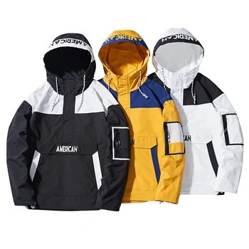 High Quality Fashion Patchwork Pullover Jackets For Men Custom Hip Hop Streetwear Outdoor Mens Hooded Windbreaker Jacket