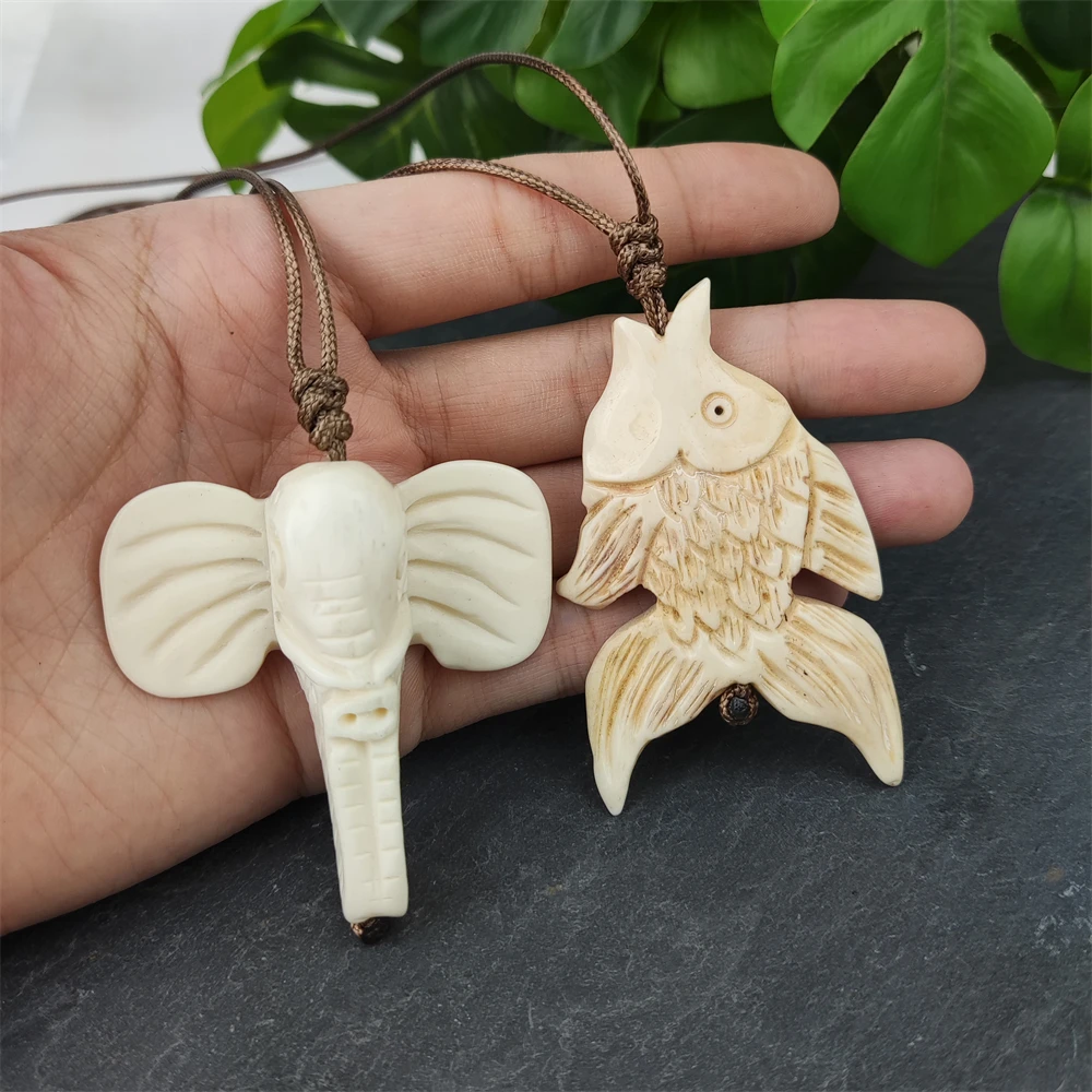 Hand Carved Ivory Elephant Carved Bone Elephant Necklace Hand