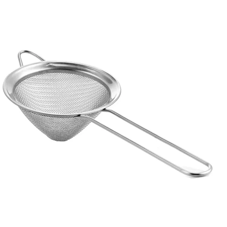 Strainer,9cm Stainless Steel Double Strainer,Wire Mesh Cocktail Strainer Extra Fine Strainers Mini Sieve for Juice,Soybean Milk,Oil Residue,Dregs of Decoction,Foam,Flour, 9cm,Silver Conical Cocktail Strainer 