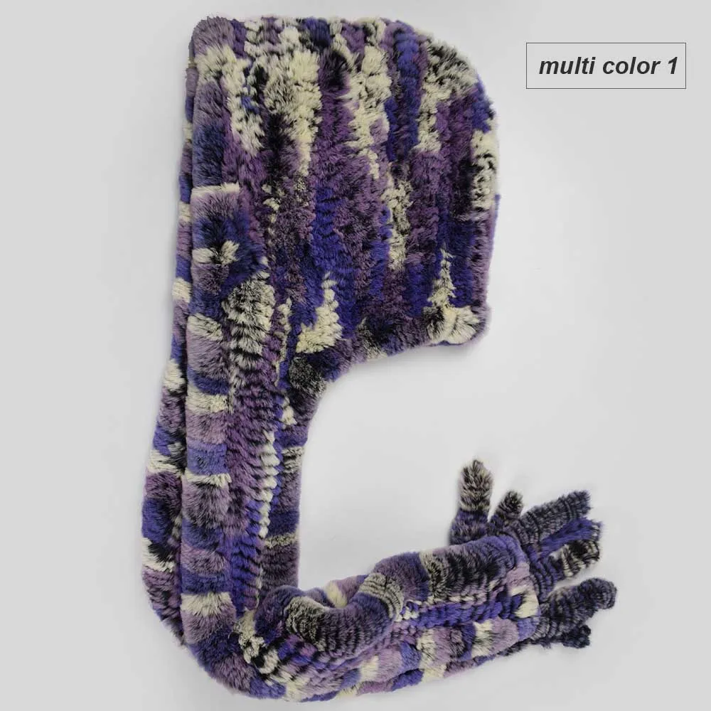 knit rex fur hood scarf multi color 1