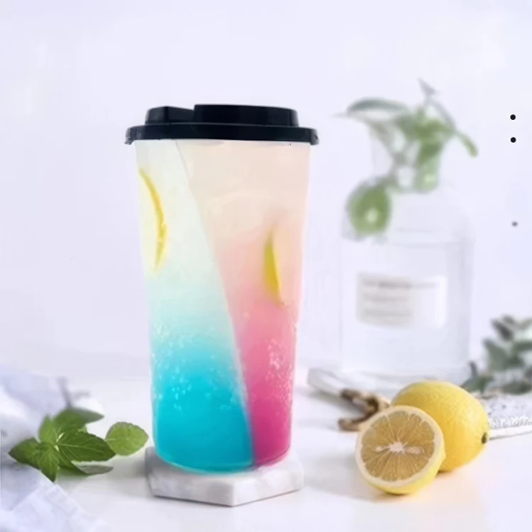 Disposable Split Twin Plastic Cup with Double Lid for Serving Two Different Drinks at Parties