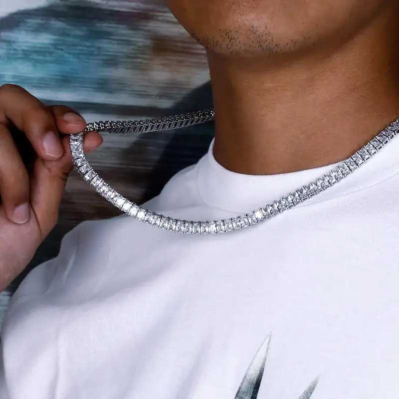 KRKC&CO Baguette Tennis Chain - 22 Inch CZ Diamond Necklace