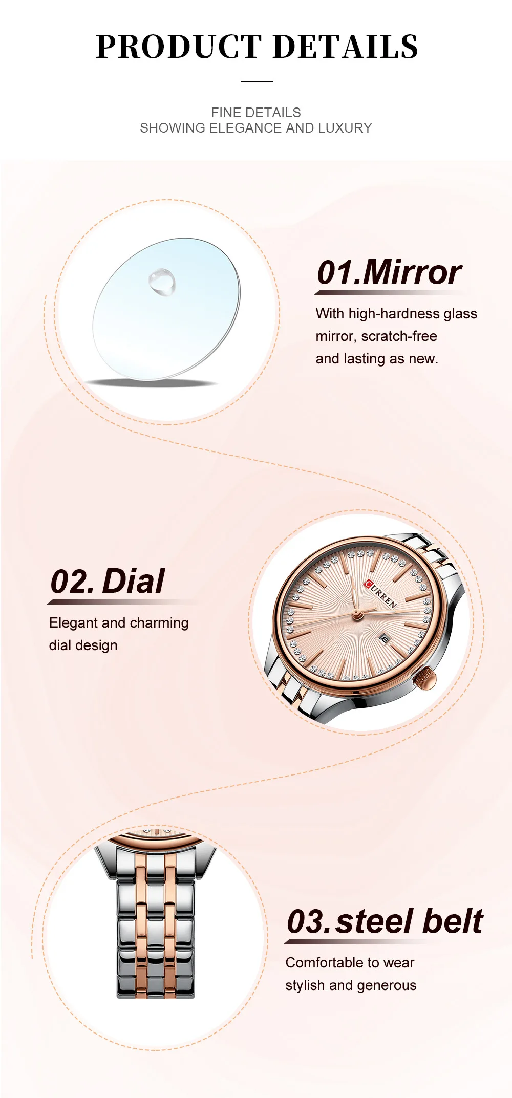 CURREN 9099 Small Dial Simple Design Quartz Watch Fashion Calendar Casual Waterproof Stainless Steel Strap Business Lady Watches