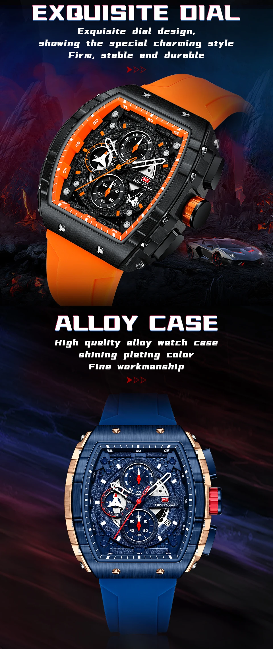 Mini Focus 0399 MF New Multifunction Square Quartz Watch for Man Waterproof Reloj Cuadrado Calendar Silicone Relogio Masculino