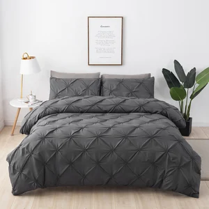 Hot Sale Bedding Sets Luxury Microfiber Pinch Flower Pleat Pintuck Wedding Queen Comforter Duvet Cover Set