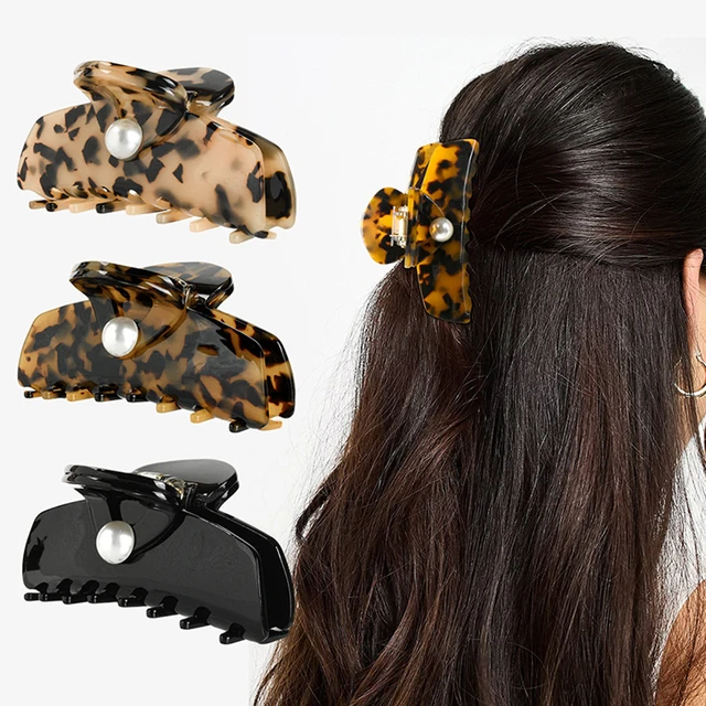 Large Pearl Inlaid Rectangle Girl's Hair Clip Simple Acetate High Grade Hair Accessory Triangle Fashion Acetic Acid Hair Claws