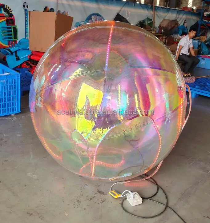 Decorative Inflatable Sphere Metallic Balls Inflatable PVC Disco Ball Iridescent Inflatable Mirror Ball with LED Light