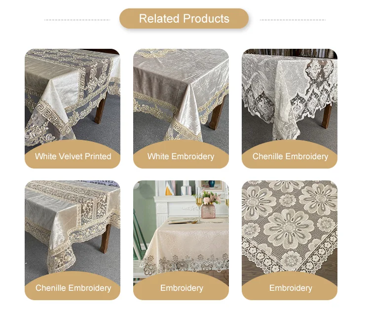 Wholesale beautiful velvet table cloth with mesh lace tablecloth for wedding
