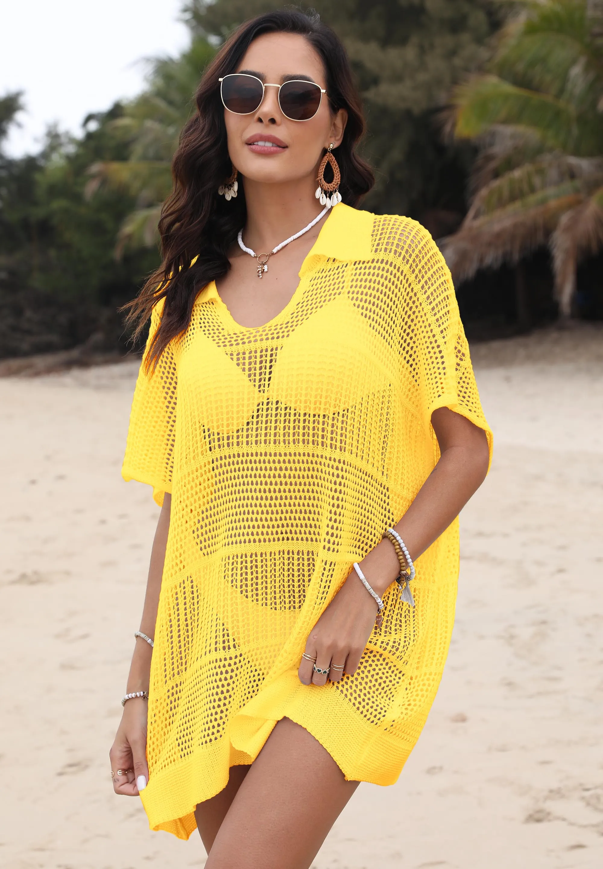 knee length dresses for ladies Black Mesh Swim Cover-Up – Alohi Gold Apparel main image 0