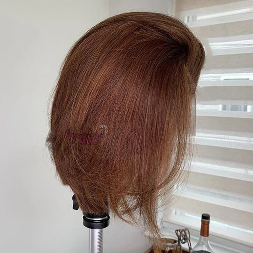 Chocolate Brown Short Bob Wig Human Hair 13x4 Lace Front Wig Brown Straight Short Bob Wigs For Woman Bleached Bob Wig_voghion.com
