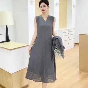 Summer Sleeveless Pleated Dress Paired with a Lightweight Coat  Loose and Breathable Oversized Dress in Large Size Available Now