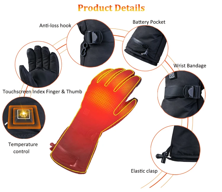 Heated Gloves Adjustable Heating Temperature Waterproof Warm Gloves