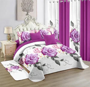 2023 King Size Bedding Sets with Matching Floral Curtains 12-Piece Cotton Bedspread and Sheet Set