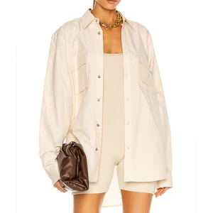 Custom High Quality Spring Summer Casual Blouses & Shirts Woman Stand Collar Long Sleeve Top Blouse