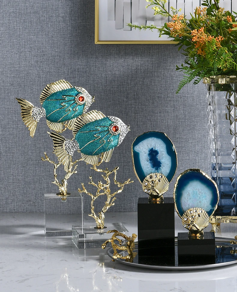 Modern European Style Metal Desktop Ornament With Crystal Base High-end ... - Blue Fish Ornaments For Coffee Table