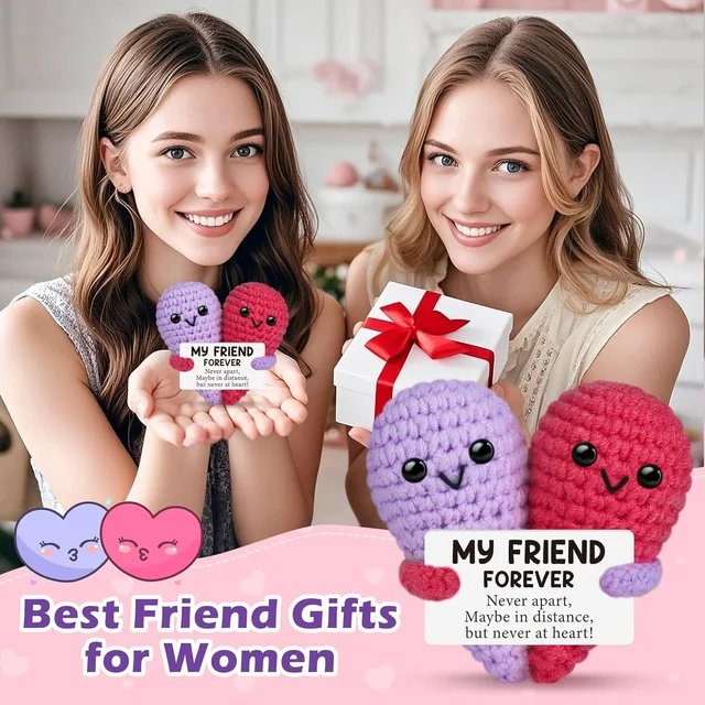 Handmade Crocheted Wool Dolls Positive Energy Embrace Love Couple Ornaments Novelty Gag Toys for Desktop Cross-Border Finished