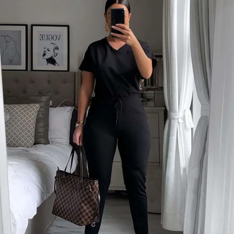 Women Tracksuit 2 Piece Set Solid Short Sleeve Tops Tshirt Short Pants