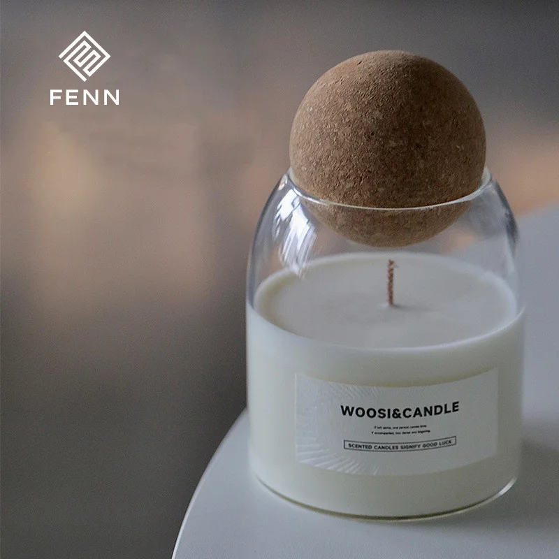 Unique Design Heat Resistant Borosilicate Scented Candle Vessel Nordic Empty Glass Candle Jar With Round Wooden Cork Ball Lids