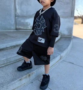 Custom Printing Children Clothes 2 Pieces Set Oversized Vintage Boxy Retro Shirt Shorts Teen Kids Boys Summer Clothing Set