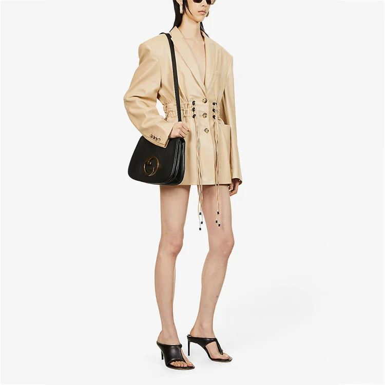 Wholesale Hourglass Drawstring Waist Tailored Soft Lightweight Women Leather blazer Jacket
