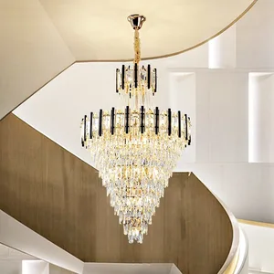 Luxury Black Decorative Large Long Customized Crystal Chandelier for Villa Hotel Lobby Modern