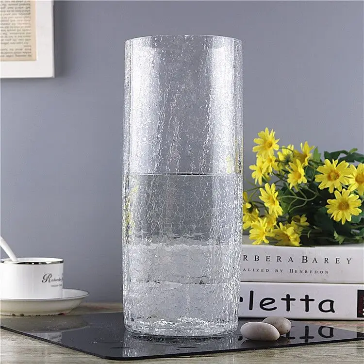 Clear Glass Vase Handmade Mouth Blown Classic Tall Slim Cylinder Flower Vase 