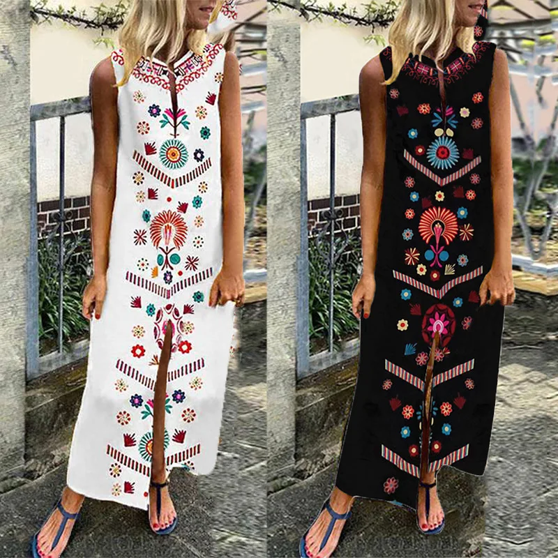 Shop Our 2022 Wholesale Long Floral Printed Sleeveless Dress