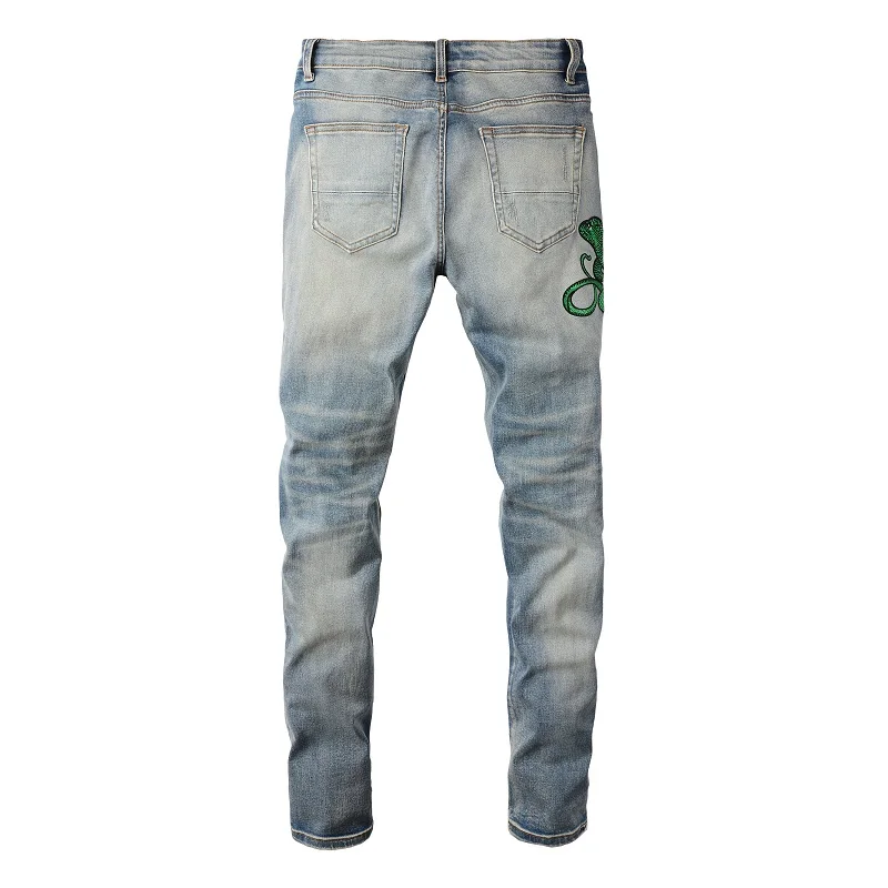 Wholesale Green Snake Embroidery Patch Denim Pants