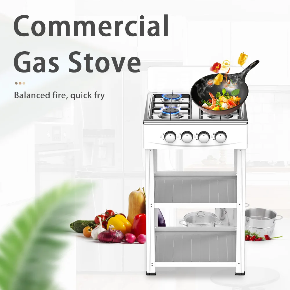 Automatic 4-Burner Tabletop Cooktop Stainless Steel Large Kitchen Stand Gas Stove for Commercial Restaurant Use LP Gas Type
