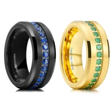Black Gold Mens 8mm Men Tungsten Carbide Rings Cubic Zirconia Wedding Bands Eternity Ring CZ Inlay Engagement Rings Jewelry