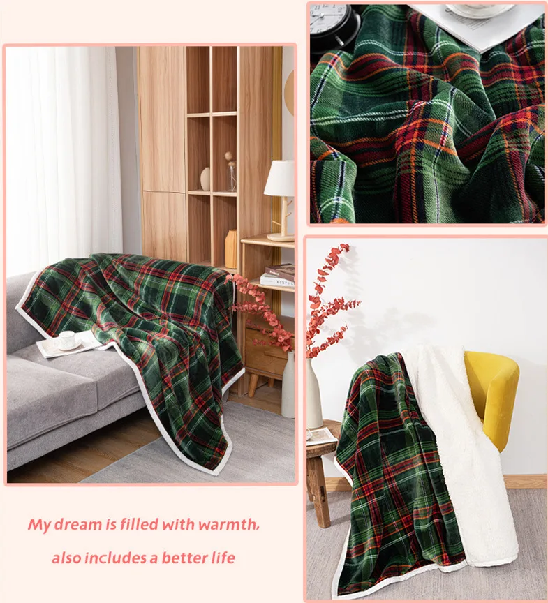 Designer Throw Wholesale Christmas Tartan Flannel blanket Sustainable Plaid Sofa Sherpa Flannel Fleece Throw Blanket factory