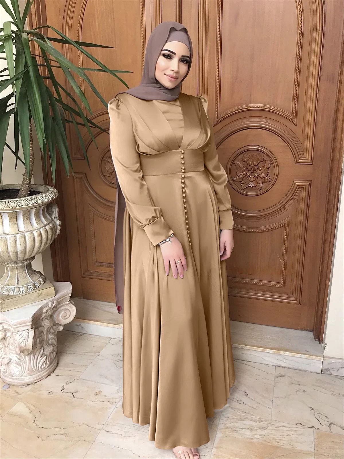 2022 Helen High Quality Turkish Satin Silk Abaya Uk Islamic Clothing Muslim  Dress Borka for Women