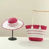 Light-color spliced striped-rose red-set hat and bag
