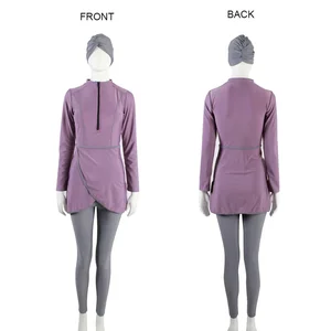 2026 Women Plus Size 3 Piece Set Islamic Beach Swimwear with Pants Removable Padded Breathable Quick Dry