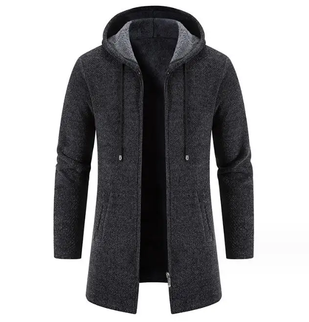Winter Men Plush Coat With Hooded Warm Sleeve Cardigan Thick Big Size Casual Jacket Man Long Parka_voghion.com