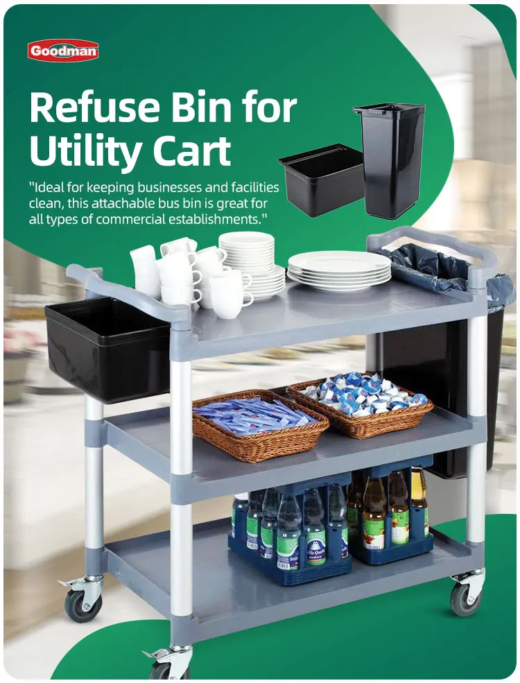 Food service black trash can refuse bin siliverware bin for utility bus cart details